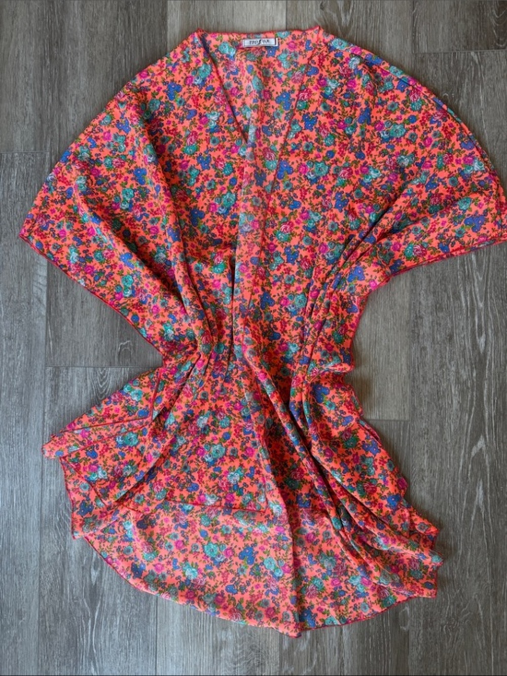 Flowy Coral Floral Sheer Swim Coverup